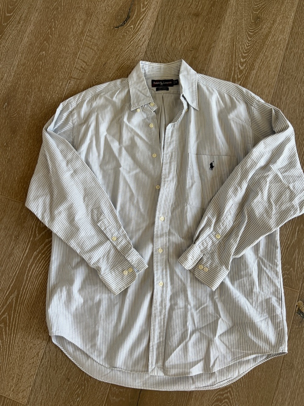 Ralph Lauren White and Light Blue Pinstripe Button-Down Shirt
